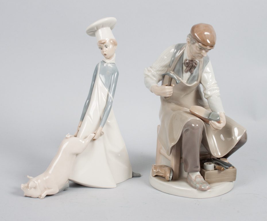 Appraisal: Two Lladro porcelain figures Cook in Trouble in H Cobbler