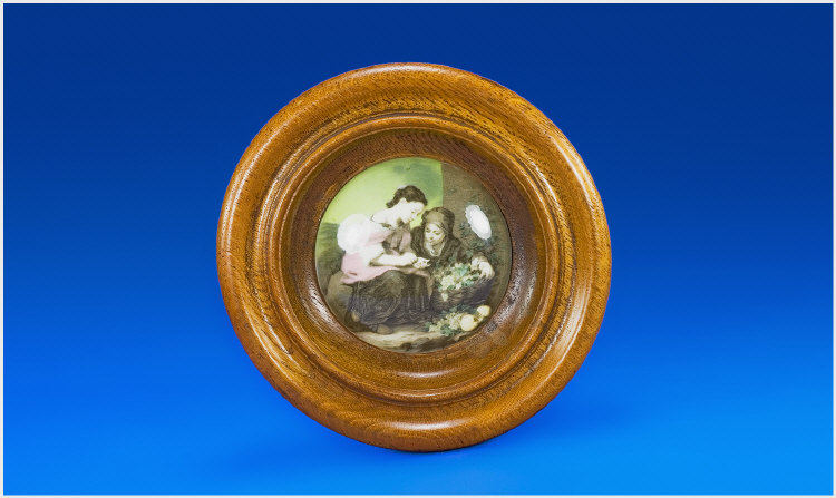 Appraisal: Circular Porcelain Plaque Showing Two Young Children Collecting Fruit Mounted