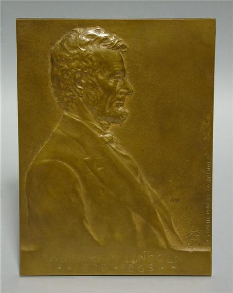 Appraisal: VICTOR DAVID BRENNER LITHUANIAN AMERICAN - LINCOLN 'PENNY' PLAQUE Bronze