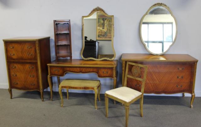 Appraisal: Vintage Piece Satinwood Banded Bedroom Set Includes a high chest