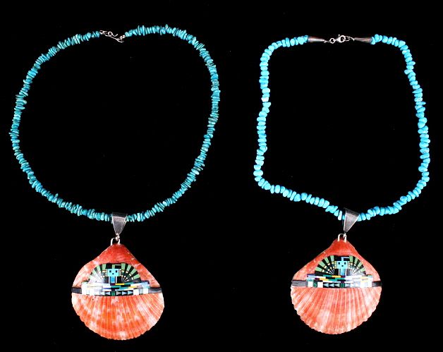 Appraisal: Pair of Navajo Turquoise Shell Necklaces Included in this lot