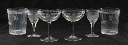 Appraisal: Victorian Cut and Etched Glass Table Service Comprising twelve tumblers