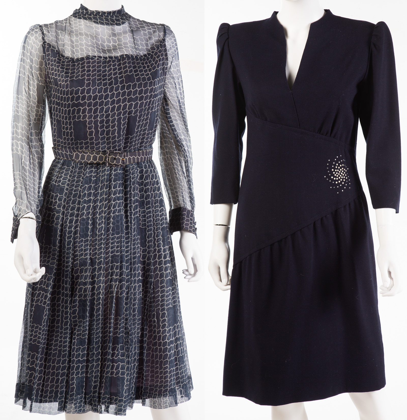 Appraisal: TWO VINTAGE DRESSES including a navy crepe dress