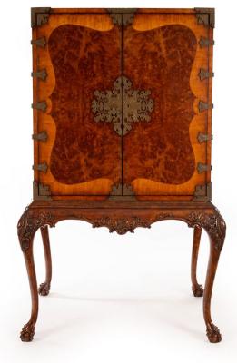 Appraisal: A Queen Anne style burl inlaid cabinet on stand by