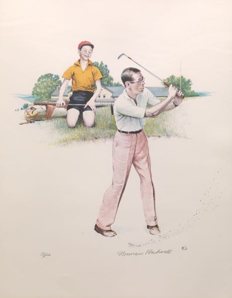 Appraisal: NORMAN ROCKWELL AMERICAN - x sight size Boy Father Golf