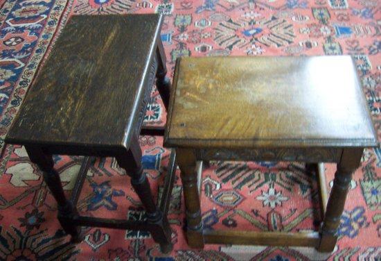 Appraisal: An oak stool with carved frieze on baluster turned legs