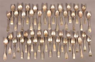 Appraisal: Lot of Various Coin Silver Fiddle-back Teaspoons Mostly American troy