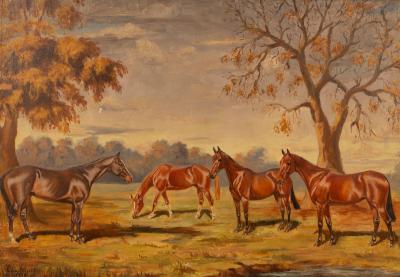 Appraisal: Susan Terrot th Century Polo Ponies in an Indian Landscape