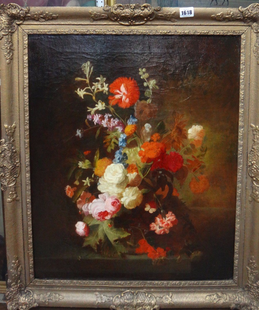 Appraisal: Dutch School th century Floral still life oil on canvas