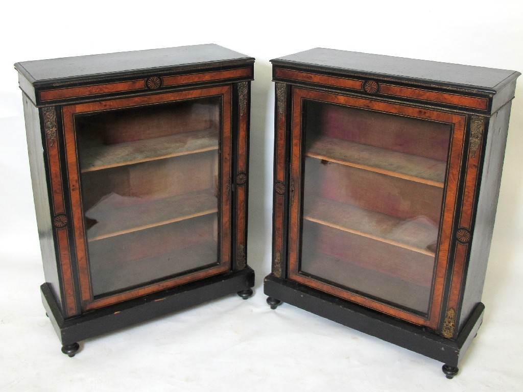 Appraisal: A pair of Victorian walnut and ebonised display side cabinets