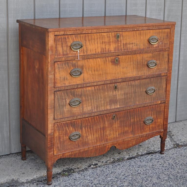 Appraisal: Sheraton Tiger Maple Chest highly figured with four graduated drawers