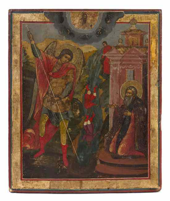 Appraisal: An Eastern Orthodox Painted Wood Icon of rectangular form depicting