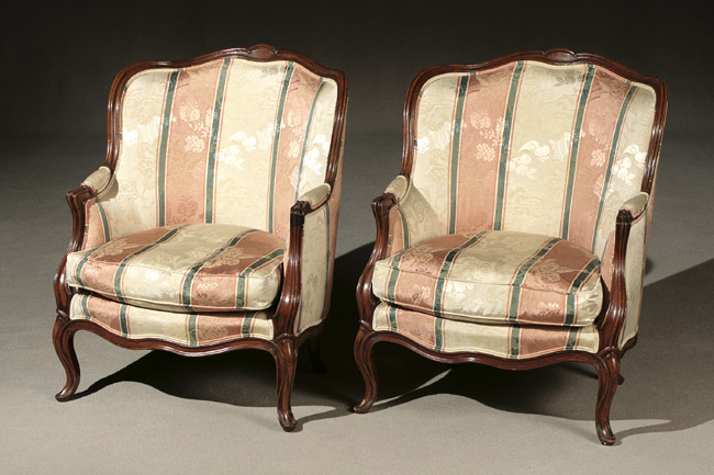 Appraisal: Pair of Louis XV Walnut Berg res a la Reine