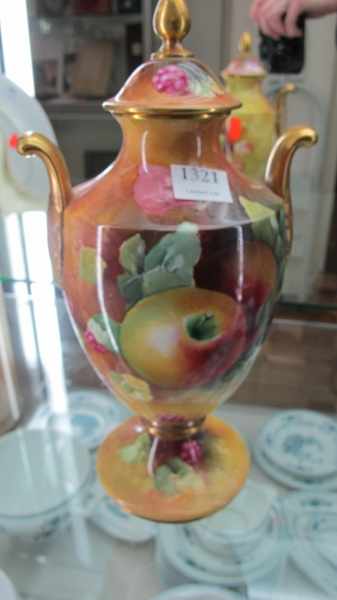 Appraisal: CAVERSWALL ENGLISH CHINA HAND PAINTED FRUIT AND BERRIES LIDDED URN