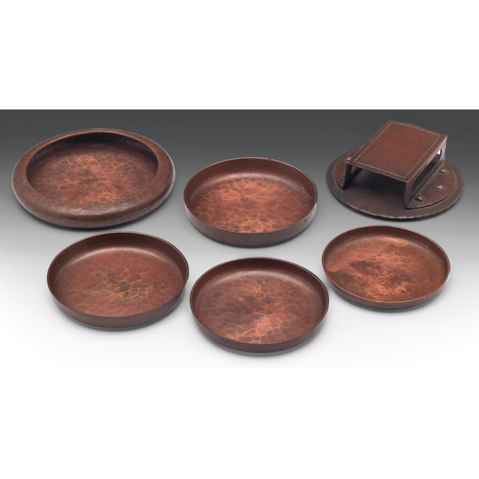 Appraisal: Roycroft tray set round covered box holding four graduating trays