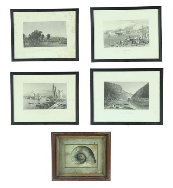 Appraisal: FOUR PRINTS AND A SKETCH American rd quarter- th century