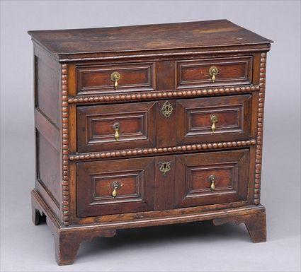 Appraisal: WILLIAM AND MARY CARVED OAK CHEST OF DRAWERS The -plank