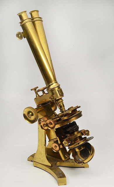 Appraisal: A TH CENTURY LACQUERED BRASS BINOCULAR MICROSCOPE with various adjustments