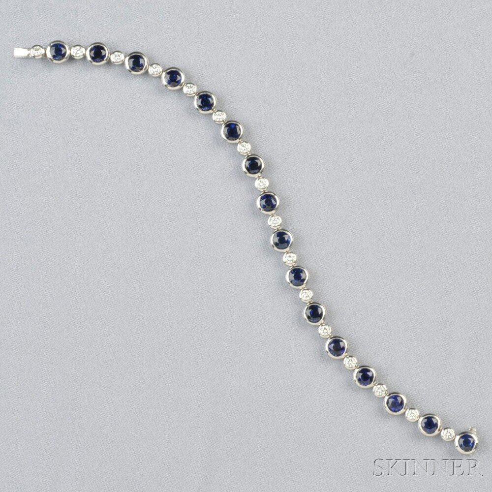 Appraisal: kt White Gold Sapphire and Diamond Bracelet bezel-set with sixteen