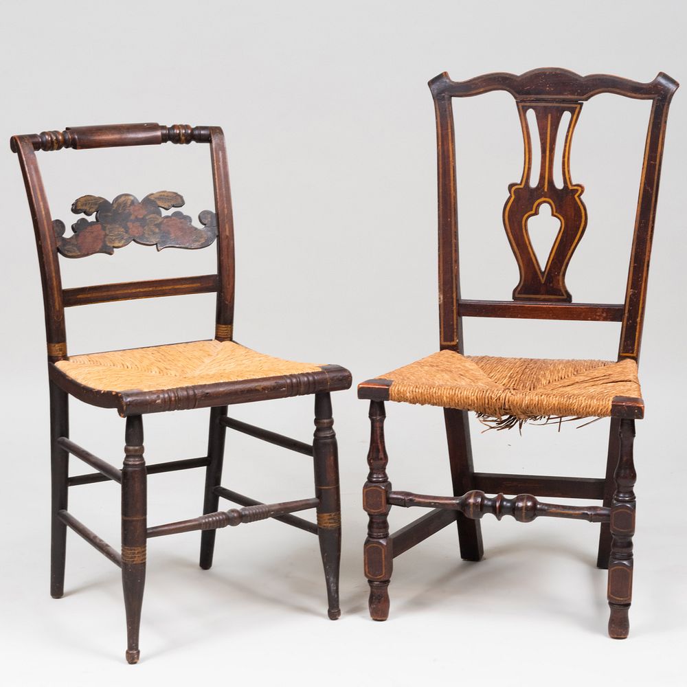 Appraisal: Two Federal Faux Grain Painted Side Chairs Both with rush