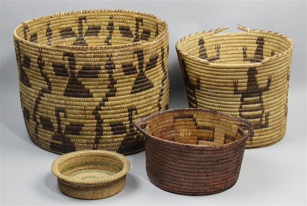 Appraisal: FOUR COILED BASKETS three Native American Papago and an American