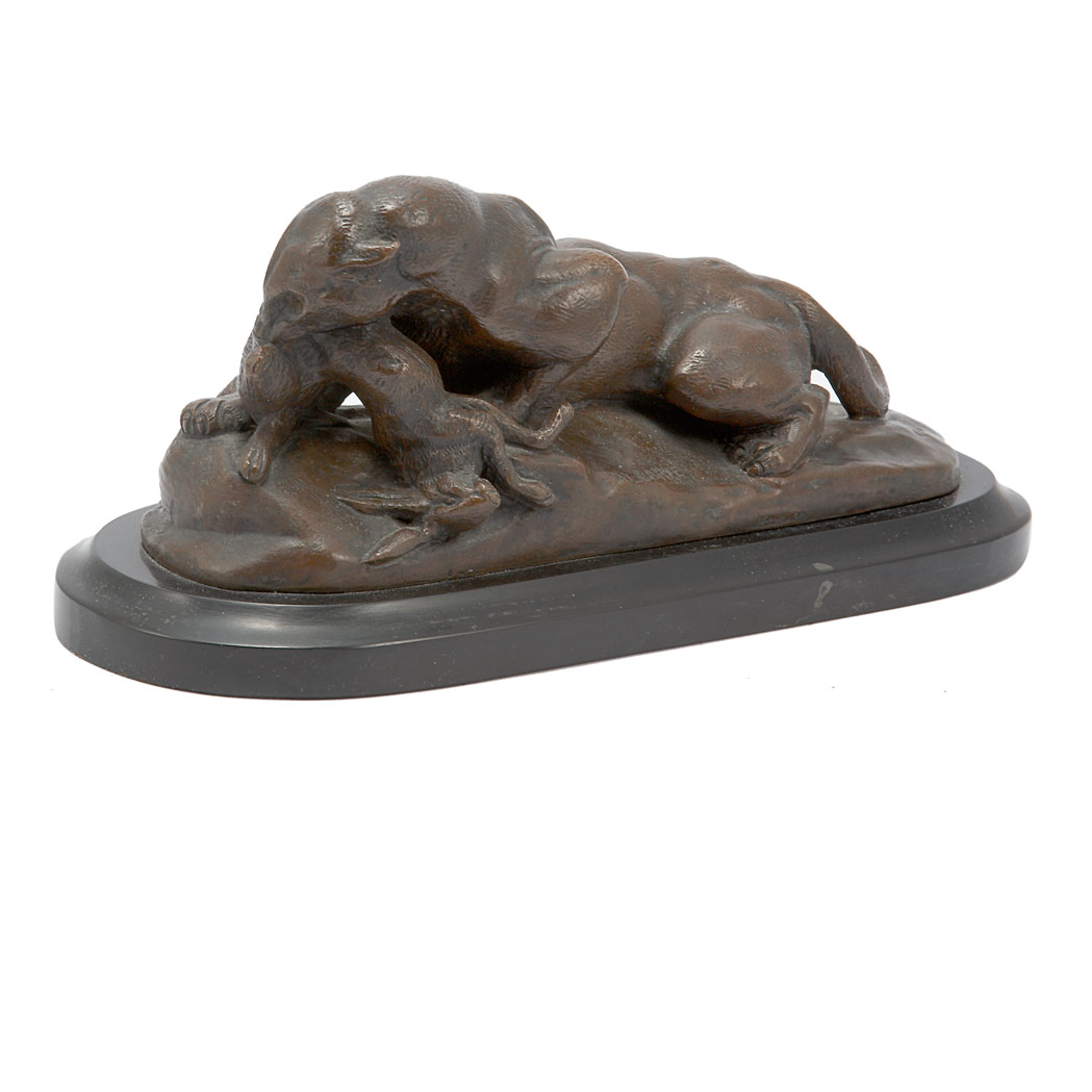 Appraisal: Bronze Figural Group of a Jaguar Attacking a Hare After