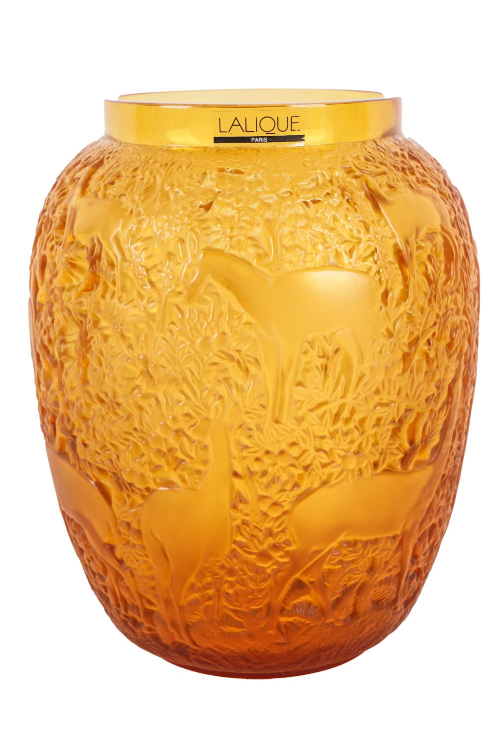 Appraisal: LALIQUE AMBER GLASS BICHES VASEsigned 'Lalique France' to underside retaining