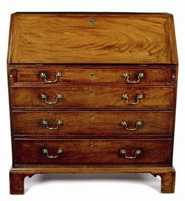 Appraisal: A late George III mahogany bureau the interior with drawers