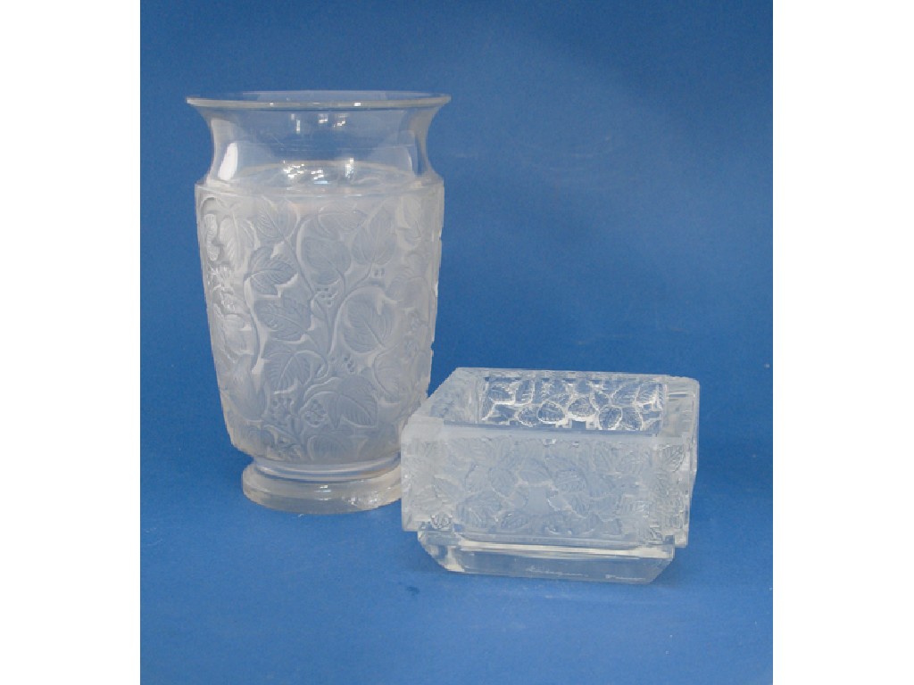 Appraisal: LALIQUE DEAUVILLE A vase with moulded scrolling foliate decoration with