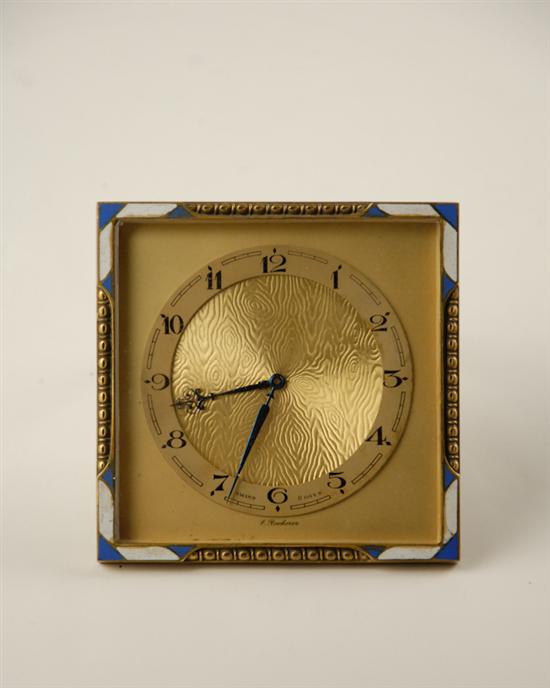 Appraisal: Bucherer Brass Enamel Clock easel back Sq