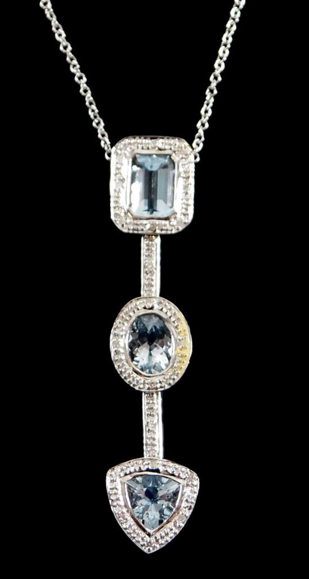 Appraisal: JEWELRY K Aquamarine and Diamond Necklace pendant stamped and tested