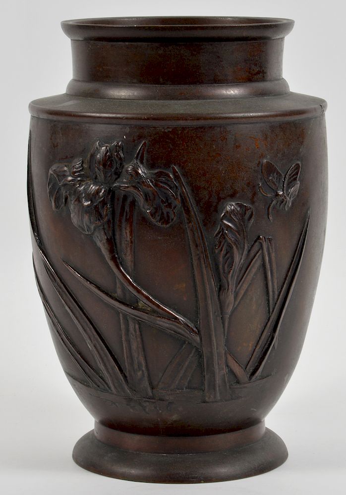 Appraisal: Japanese Meiji Bronze Art Nouveau Vase Bronze Iris vase Japanese