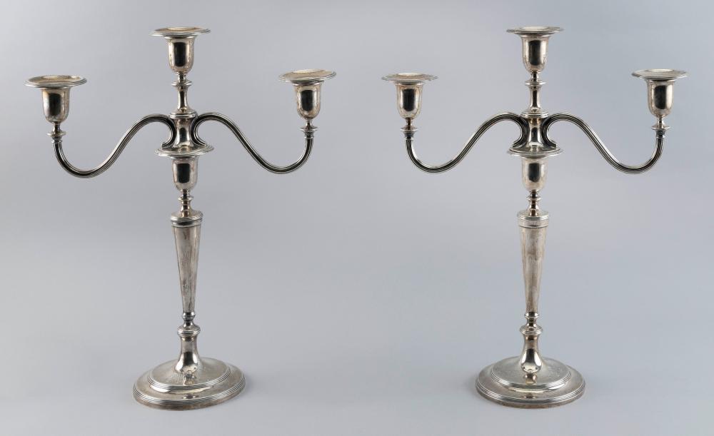 Appraisal: PAIR OF TIFFANY CO STERLING SILVER CONVERTIBLE THREE-LIGHT CANDELABRAS NEW