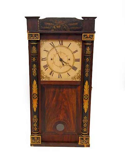 Appraisal: Early George Mitchell Pillar and Scroll Clock Early George Mitchell