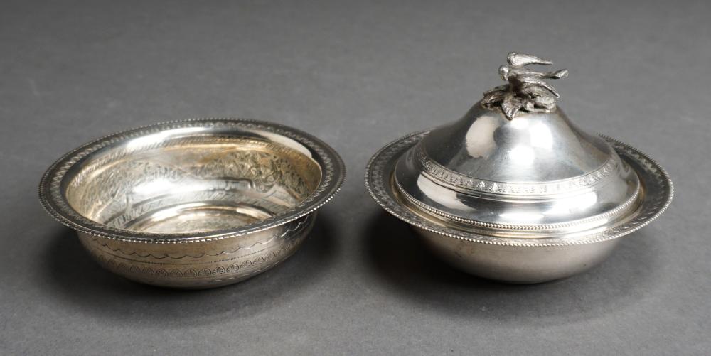 Appraisal: OCCUPIED EGYPTIAN -SILVER BONBONNIERE AND LATER CALLIGRAPHIC BOWL H TALLER