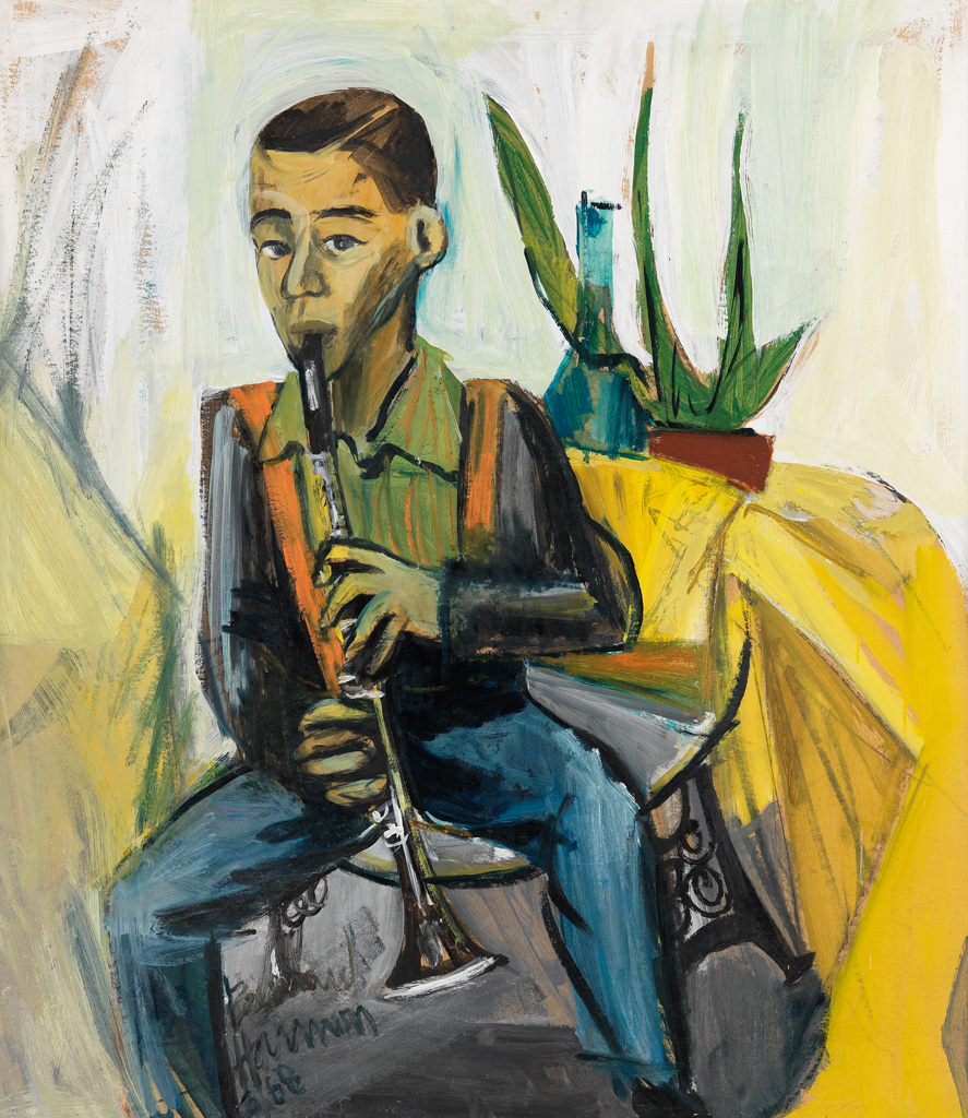 Appraisal: BERNARD HARMON - Musician Boy Oil on masonite board x