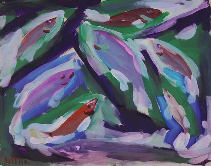 Appraisal: MERTON CLIVETTE - DANCING SCHOOL OF FISH Gouache on paper