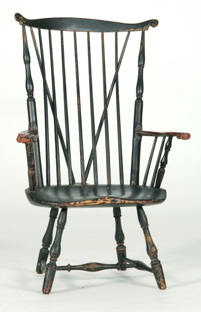 Appraisal: RARE NANTUCKET COMB-BACK AND BRACE-BACK WINDSOR ARMCHAIR Circa With seven-spindle