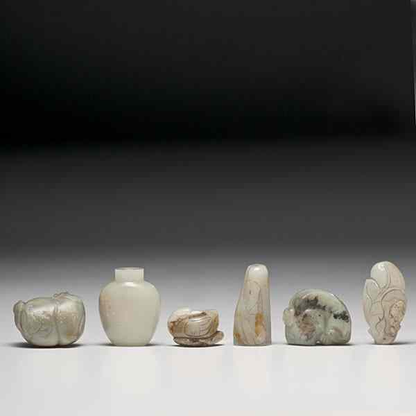 Appraisal: Group of Chinese Jade Carvings Chinese Includes five pebble carvings