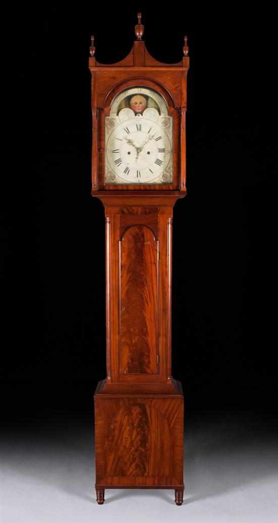 Appraisal: Federal mahogany castle top tall-case clock Maryland or Pennsylvania early