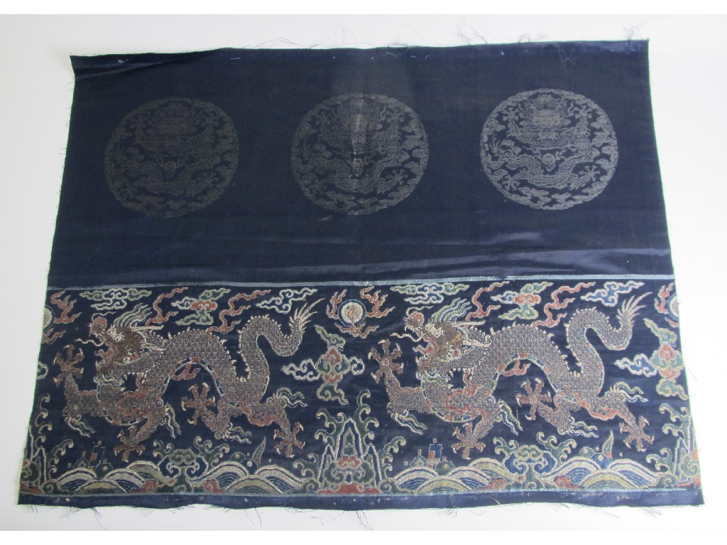 Appraisal: An th Century silk blue brocade panel with blue upper