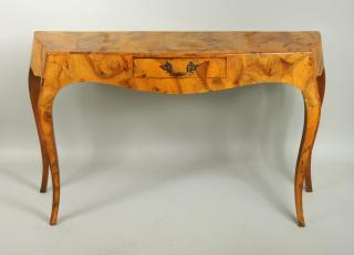 Appraisal: Italian Burl Walnut Veneer Console Table Italian burl walnut veneer