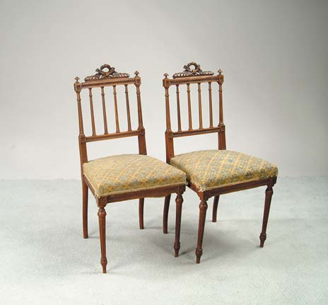 Appraisal: PAIR OF DELICATE FRENCH CARVED WALNUT SIDE CHAIRS Open back