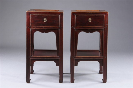 Appraisal: PAIR CHINESE LACQUERED ELMWOOD SIDE TABLES Ming Dynasty Rectangular top