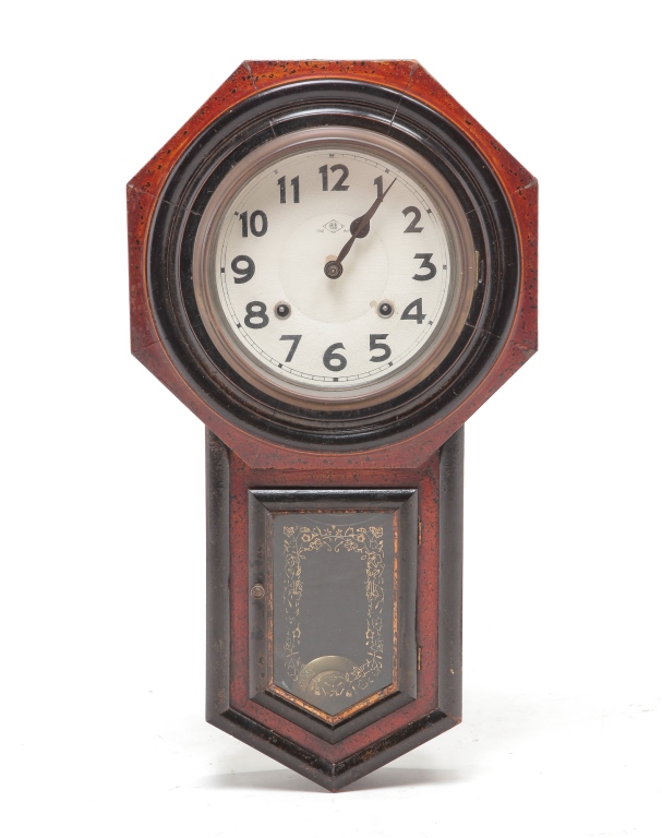 Appraisal: JAPANESE WALL CLOCK Late th century Wood case with maroon