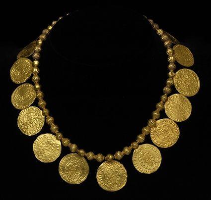 Appraisal: BYZANTINE GOLD COIN AND GOLD BEAD NECKLACE in Provenance Property