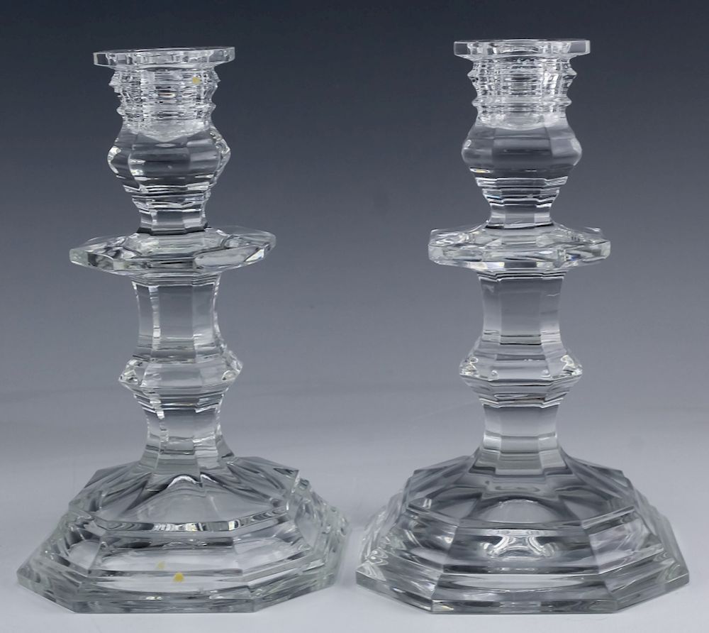 Appraisal: Pair Baccarat French Crystal Regence Candlesticks Pair of Baccarat French