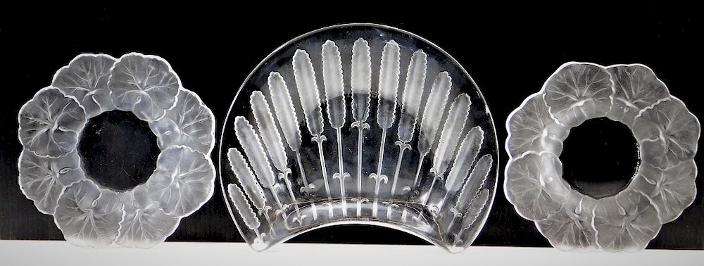 Appraisal: Lalique France Etched Crystal Glass Candy Dishes France th Century