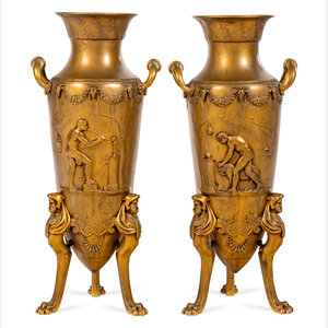 Appraisal: A Pair of French Gilt Bronze Tripod Vases th Century