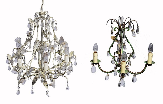 Appraisal: A WHITE PAINTED PRESSED METAL MULTIPLE BRANCH CHANDELIER of open